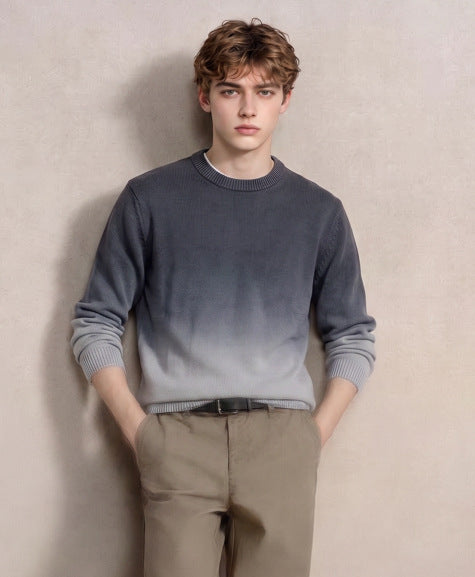 Herren Feinstrick-Pullover mit Dip-Dye-Effekt und Rundhalsausschnitt Echoarchiv