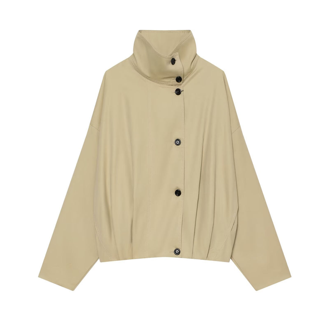 Damen Kurze wasserabweisende Cape‑Jacke mit hohem Stehkragen und verdeckter Knopfleiste Echo Archiv