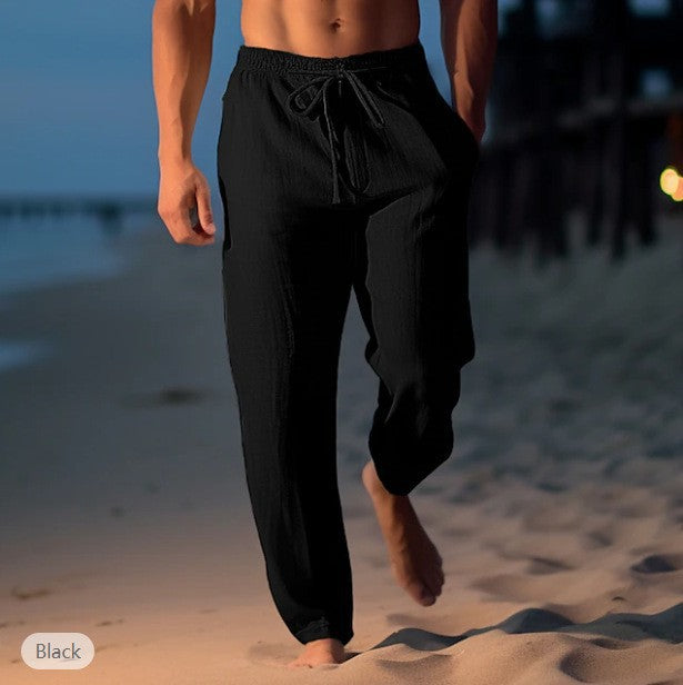 Herren Komfortable Leinenhose mit elastischem Bund und seitlichen Taschen Echoarchiv