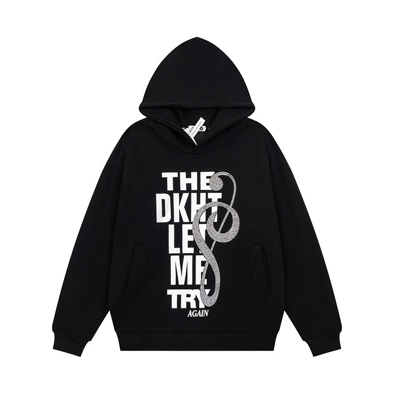 Damen Kapuzenpullover mit Strass-Frontprint, Relaxed-Fit und seitlichen Eingrifftaschen Echoarchiv