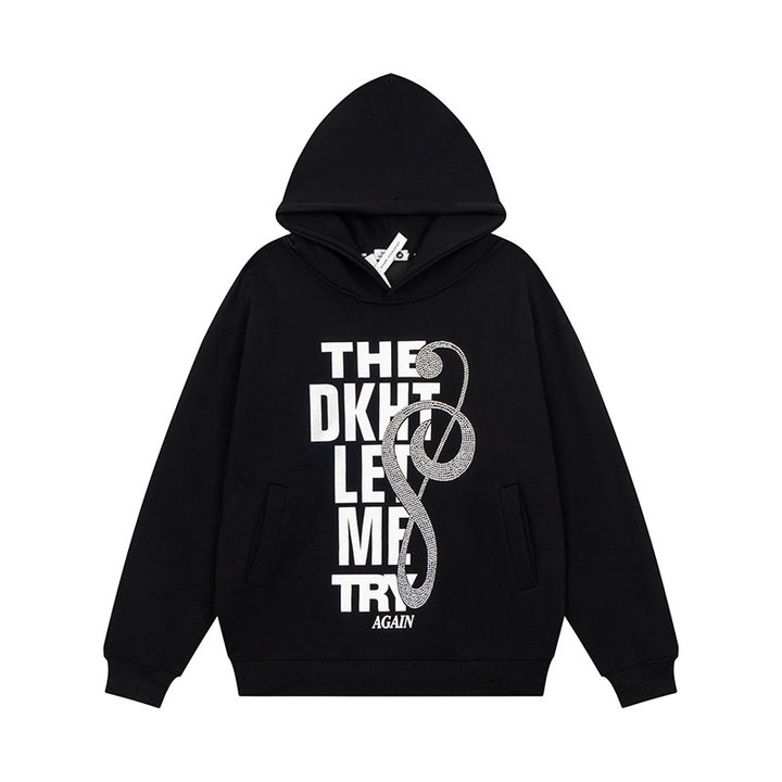 Damen Kapuzenpullover mit Strass-Frontprint, Relaxed-Fit und seitlichen Eingrifftaschen Echoarchiv