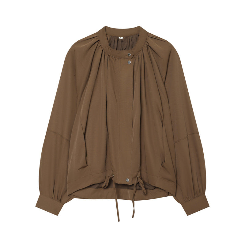 Damen Leichte Blouson-Jacke mit gerafftem Stehkragen, Ballonärmeln und Tunnelzug Echo Archiv
