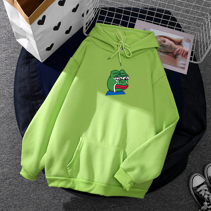 Unisex relaxed-fit Kapuzenpullover mit weichem Fleece-Futter, Kängurutasche und gesticktem Frosch-Emblem – Auréline