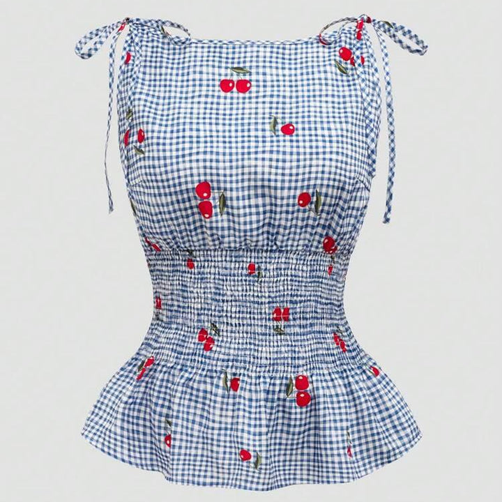 Damen Bluse mit floralem Karo-Muster und Rüschensaum Echo Archiv