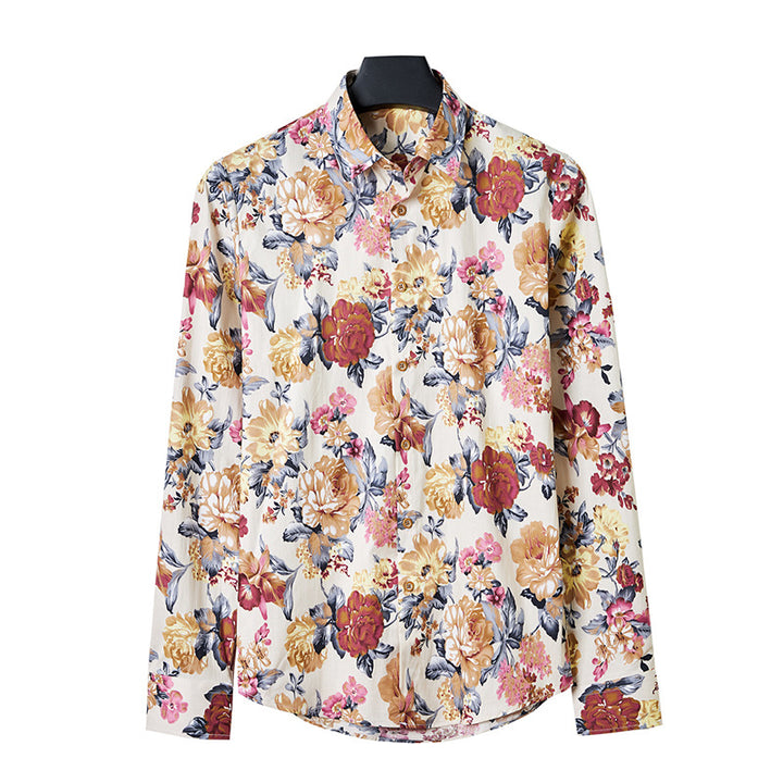 Herren Langarmhemd Tropischer Blattprint – Arvello
