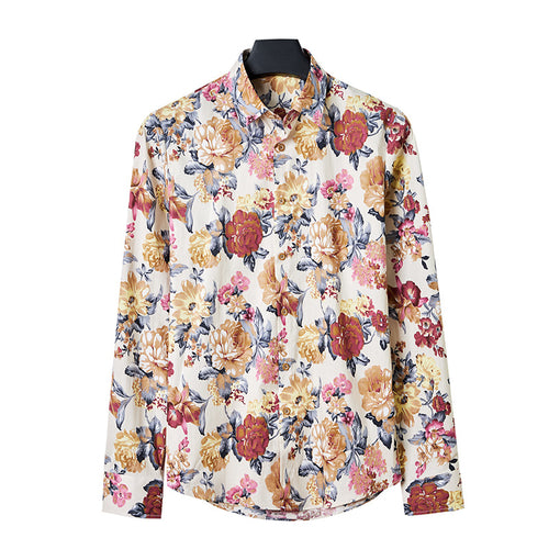 Herren Langarmhemd Tropischer Blattprint – Arvello