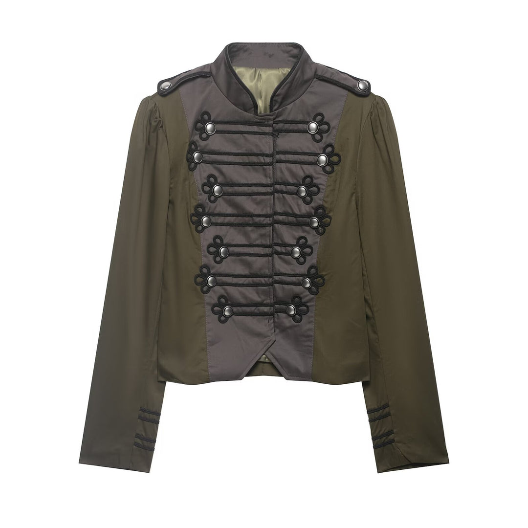 Damen Militärinspirierte Kurzjacke mit Zierkordeln, Stehkragen und Epauletten Echo Archiv