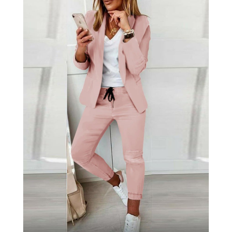 Damen Zweiteiliges Stretch-Jersey-Blazer-Set mit Kordelzug-Jogginghose Echo Archiv