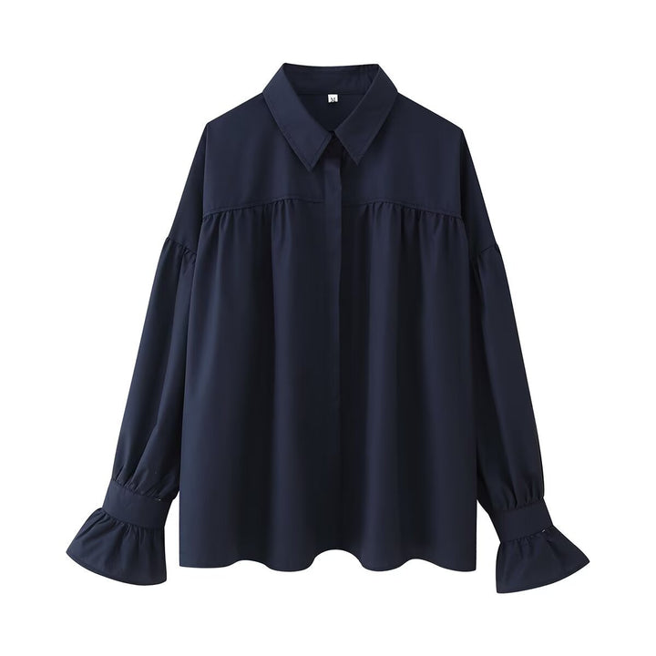 Damen nan oversized Tunika-Bluse mit verdeckter Knopfleiste, geraffter Passe und Volantmanschette Echo Archiv