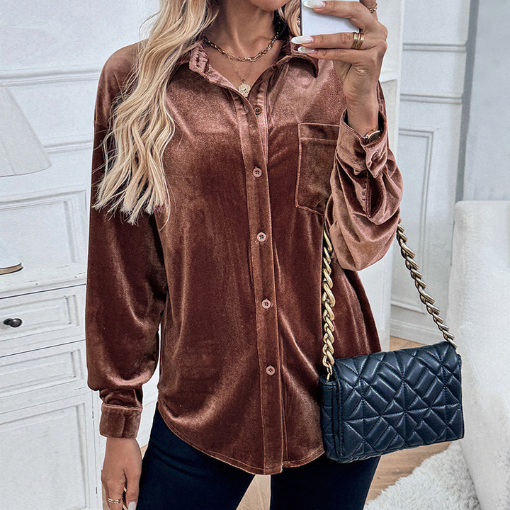 Damen Elegante Samt Bluse mit Knopfdetails Echo Archiv