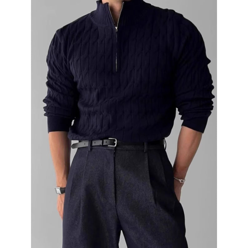 Herren Grobstrickpullover mit Stehkragen und Reißverschluss Echo Archiv