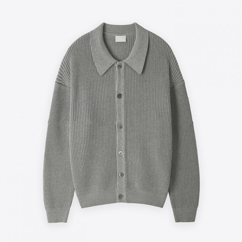 Unisex Grobgerippte Strickjacke mit Hemdkragen und durchgehender Knopfleiste Echoarchiv