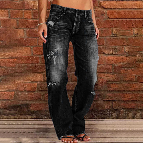 Damen nan weite zerrissene Jeans mit hoher Taille Relaxed Fit und ausgefranstem Saum Echo Archiv