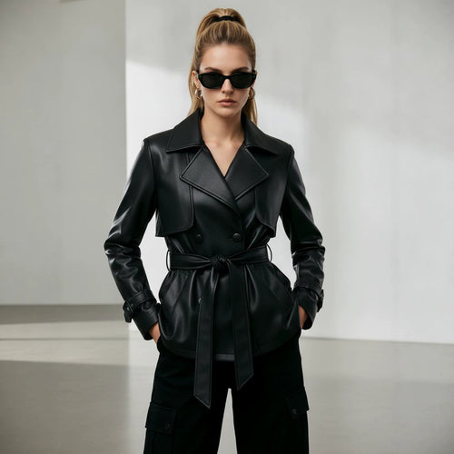 Damen Elegante Kunstlederjacke mit Gürtel Echo Archiv