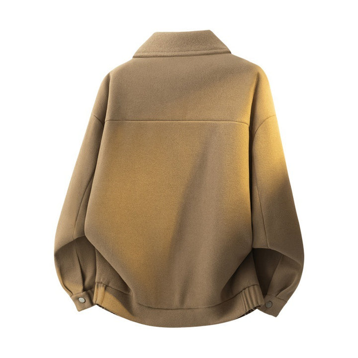 Herren Boxy Kurzjacke im College‑Stil mit Druckknopfleiste und geripptem Saum Echoarchiv