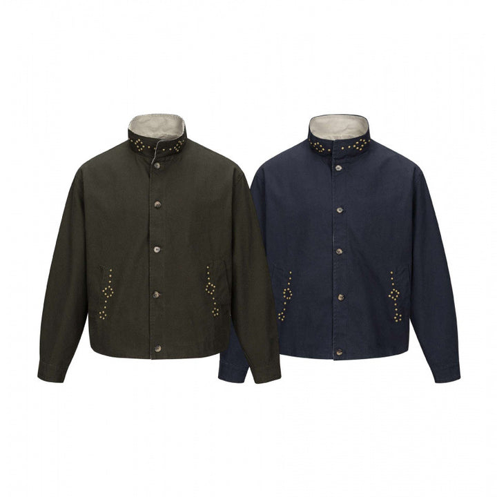 Herren Kurz geschnittene kastige Canvas‑Jacke mit Nietenbesatz und Stehkragen Echo Archiv