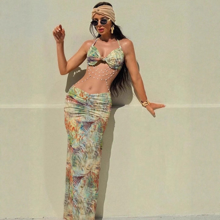 Damen Strandkleid mit trendigem Leo-Print und raffinierten Schnürdetails Echo Archiv