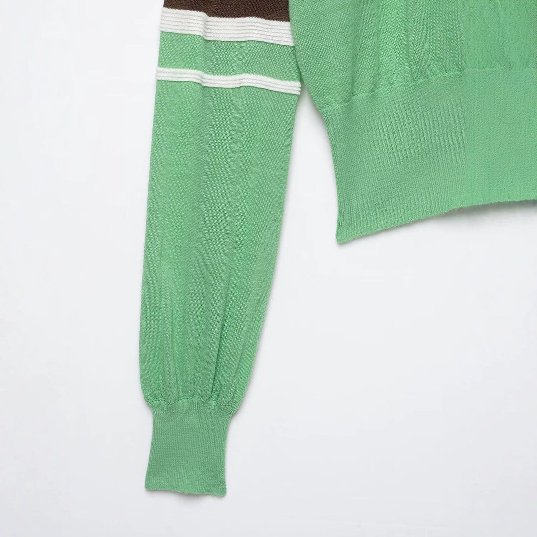 Damen Gestreifter Cropped Poloshirt-Pullover aus Feinstrick mit Rippbündchen Echo Archiv