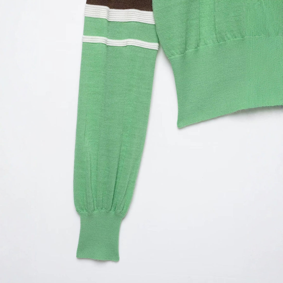 Damen Gestreifter Cropped Poloshirt-Pullover aus Feinstrick mit Rippbündchen Echo Archiv