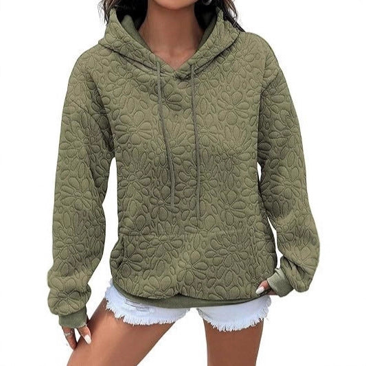 Damen Gestepptes Kapuzen-Sweatshirt mit floralem Steppmuster und Kängurutasche Echoarchiv