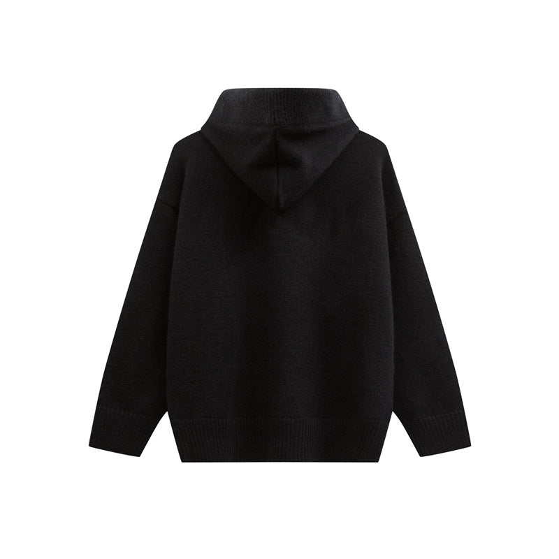 Damen Oversize Kapuzenstrickpullover mit halber Knopfleiste und Rippbündchen Echoarchiv