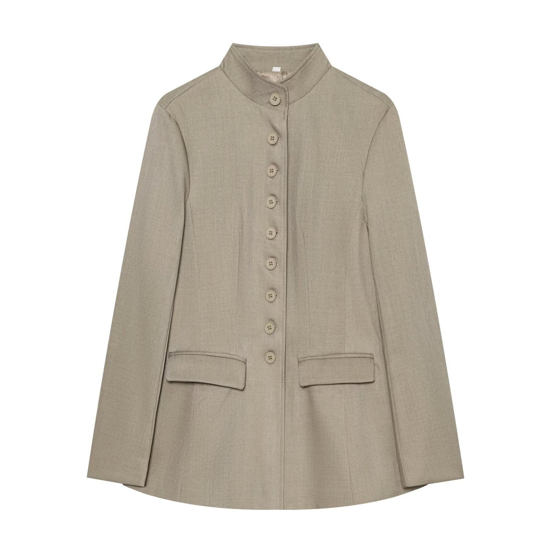 Damen Langblazer mit Stehkragen und durchgehender Knopfleiste Echoarchiv