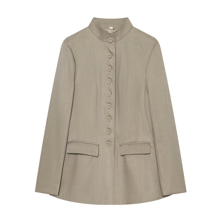 Damen Langblazer mit Stehkragen und durchgehender Knopfleiste Echoarchiv