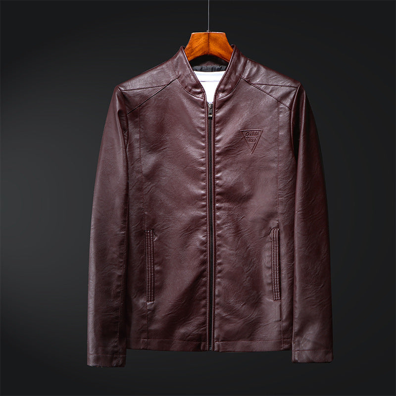 Herren Schlanker Kunstleder-Zipblouson mit minimalistischem Stehkragen und Doppelnahtdetails Echo Archiv