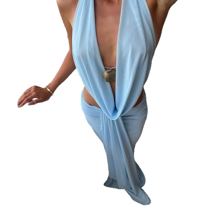Damen Elegantes und raffiniertes Maxikleid mit tiefem Ausschnitt und Drapierung Echo Archiv