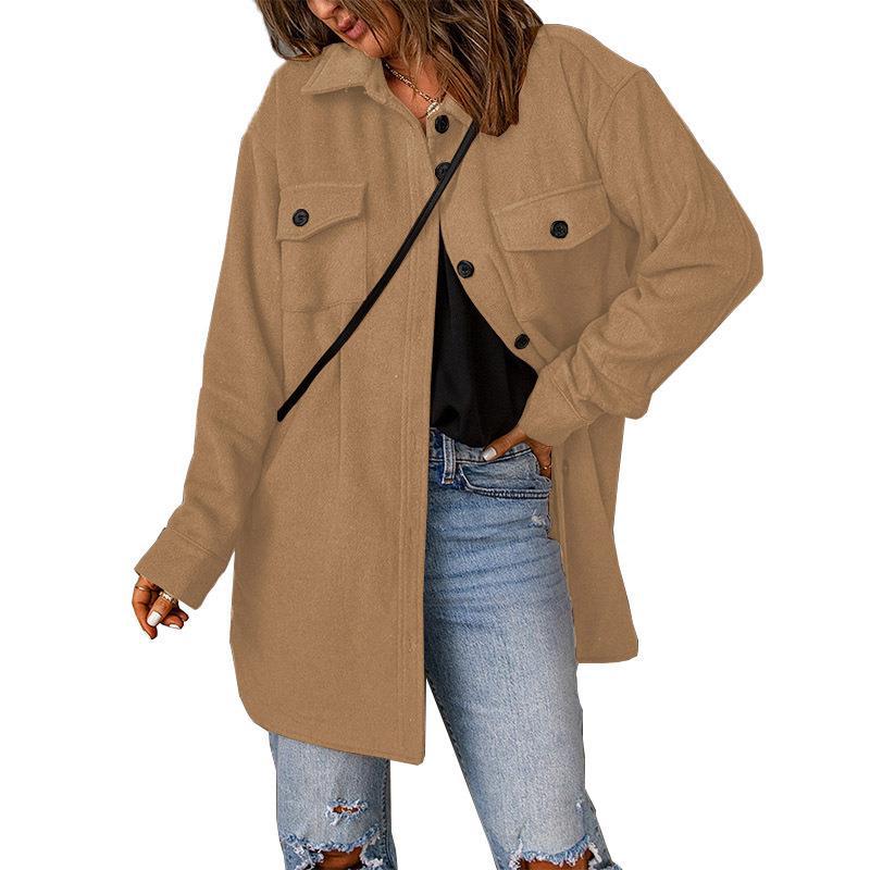 Damen Oversize-Hemdjacke mit Brustklappen und langem Schnitt Echoarchiv