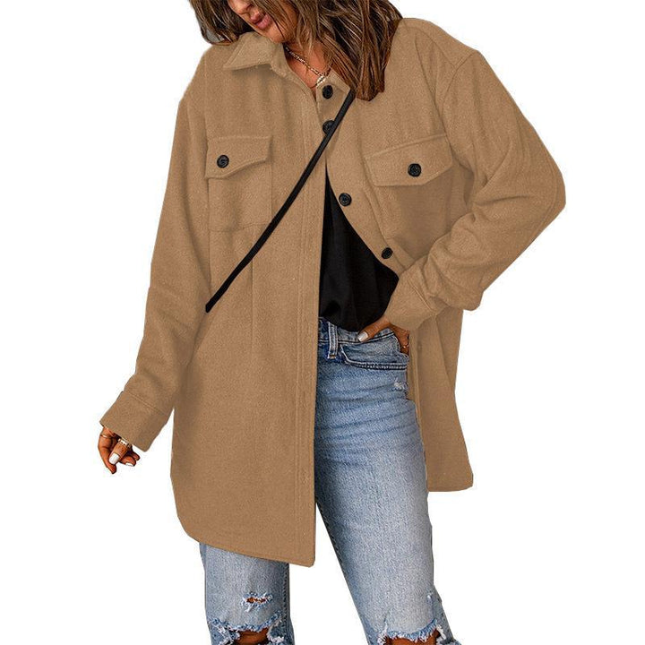 Damen Oversize-Hemdjacke mit Brustklappen und langem Schnitt Echoarchiv