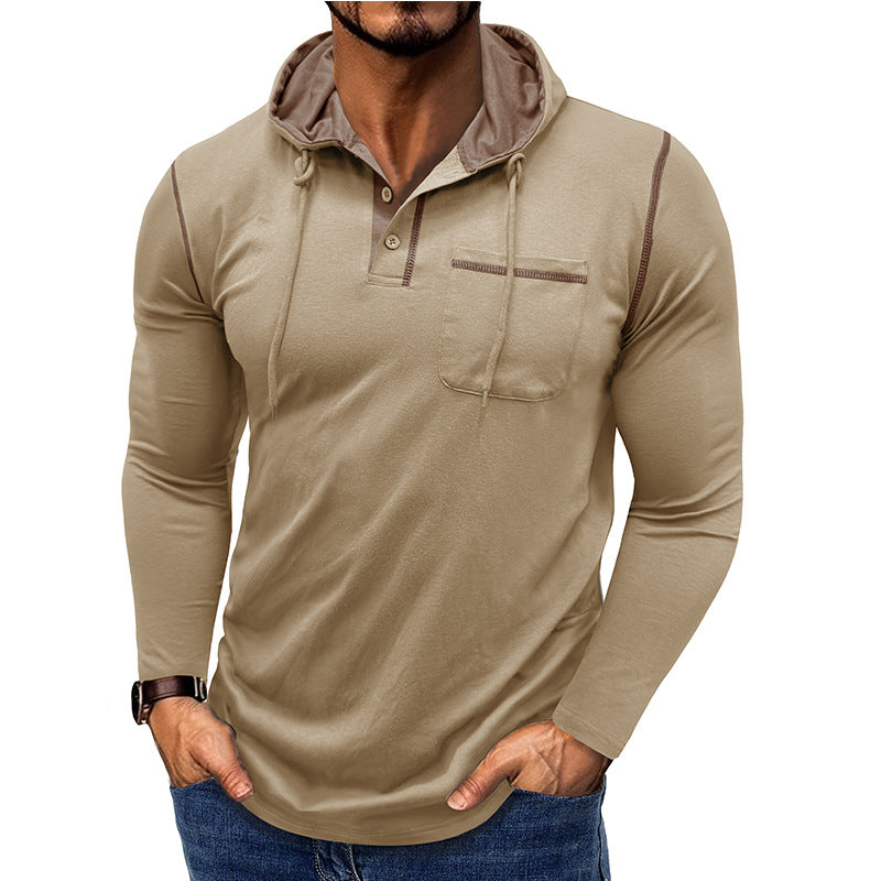 Herren lässiges Langarmshirt mit Kapuzenkragen und modischen Akzenten Echoarchiv
