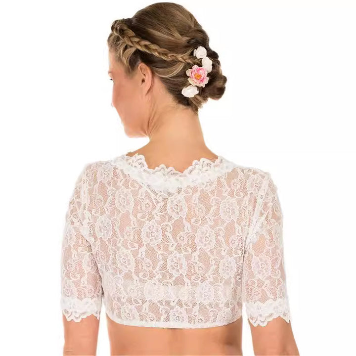 Damen  Spitzentop Bralette mit tiefem V-Ausschnitt und halblangen Ärmeln Echo Archiv
