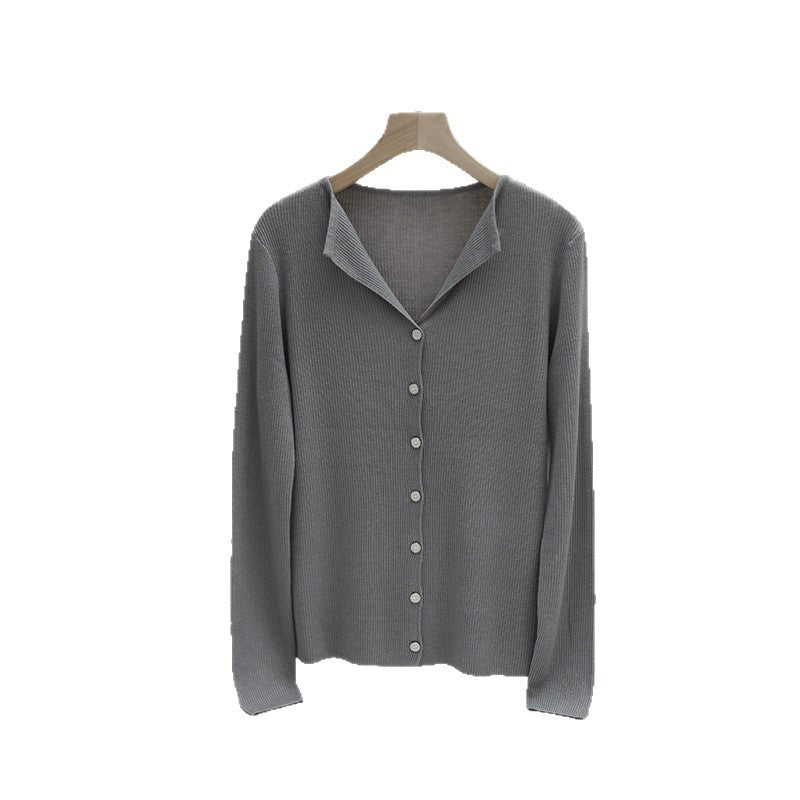 Damen Leichter Feinstrick-Cardigan mit offenem Hemdkragen und schimmernder Knopfleiste Echo Archiv