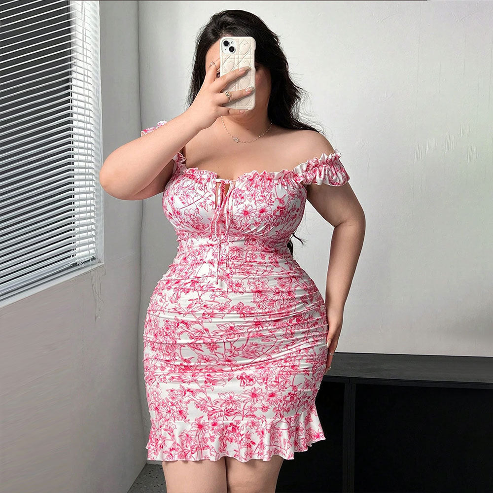 Damen Figurbetontes Minikleid mit Rüschendetails und floralem Muster Echo Archiv