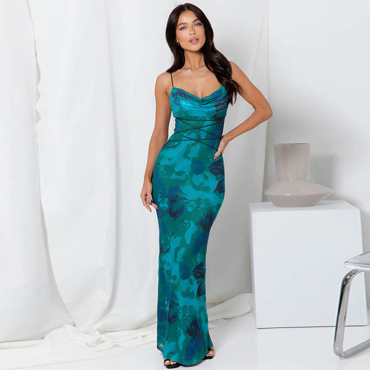 Damen Elegantes Maxikleid mit Spaghetti-Trägern und fließendem Schnitt Echo Archiv