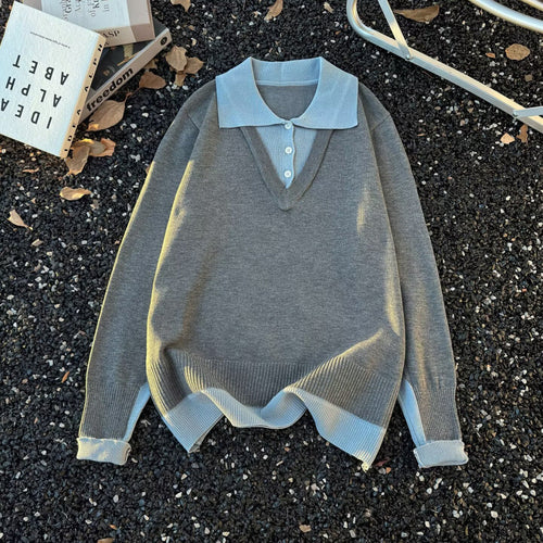 Damen Oversized Polo-Feinstrickpullover mit Kontrastkragen und geripptem Saum Echoarchiv