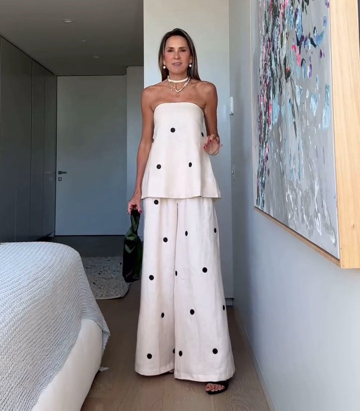Damen nan zweiteiliges Bandeau-Ensemble mit verlängertem Top und bodenlanger Marlenehose Echo Archiv