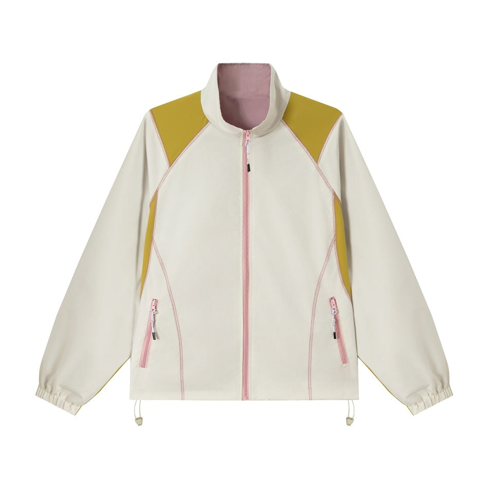 Unisex Leichte Softshell-Trainingsjacke mit Stehkragen, Kontrastpaneelen und Kordelzug Echoarchiv