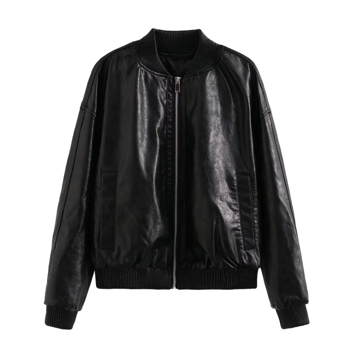 Damen nan oversized Bomberjacke in Lederoptik mit geripptem Stehkragen und Taillenbündchen Echo Archiv