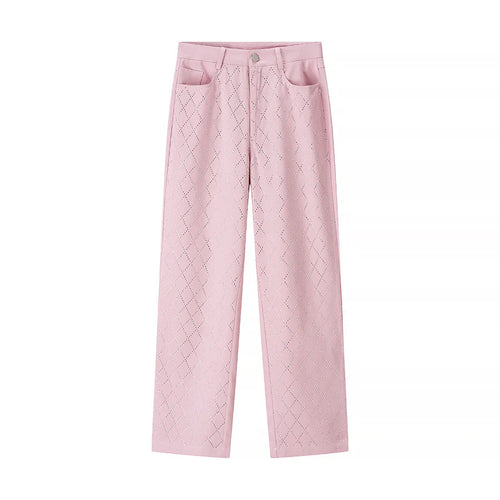 Damen nan hochtaillierte Straight‑Leg Hose mit Diamant‑Perforation und Eingrifftaschen Echo Archiv