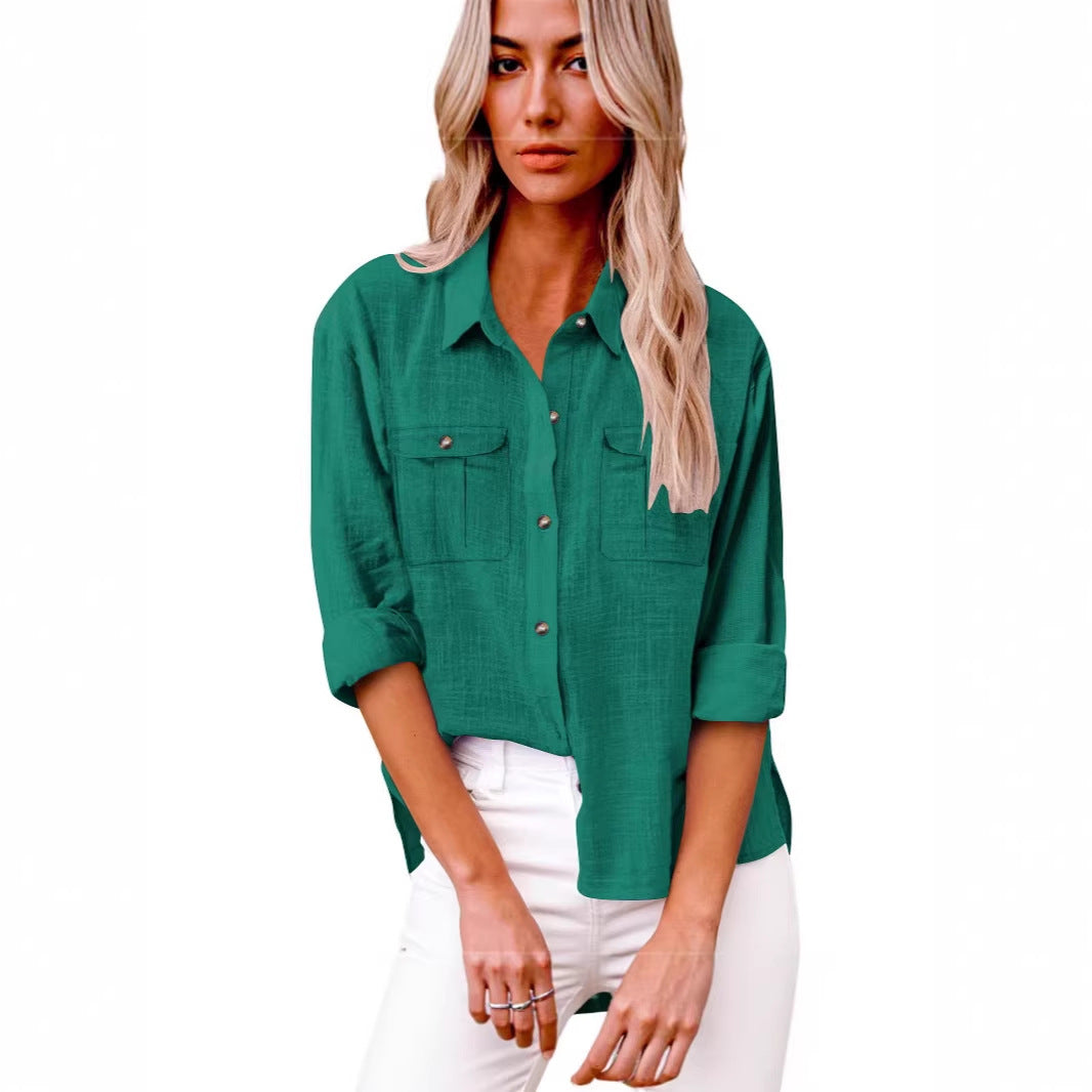 Damen Leichte Oversize-Hemdbluse aus Baumwollmischung mit Brusttaschen – Élovi