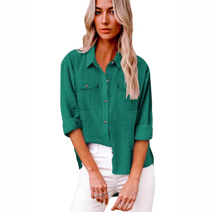 Damen Leichte Oversize-Hemdbluse aus Baumwollmischung mit Brusttaschen – Élovi