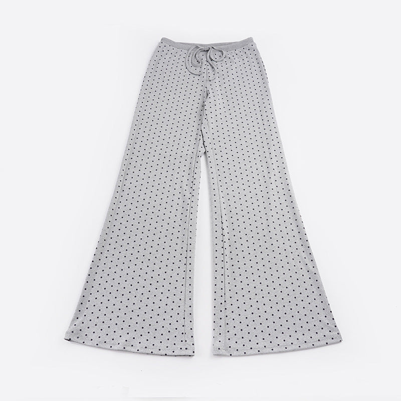 Damen nan gemütliche Highwaist-Loungehose mit weitem Schlag, elastischem Komfortbund, Kordelzug und dezentem Punkte-Print Echo Archiv