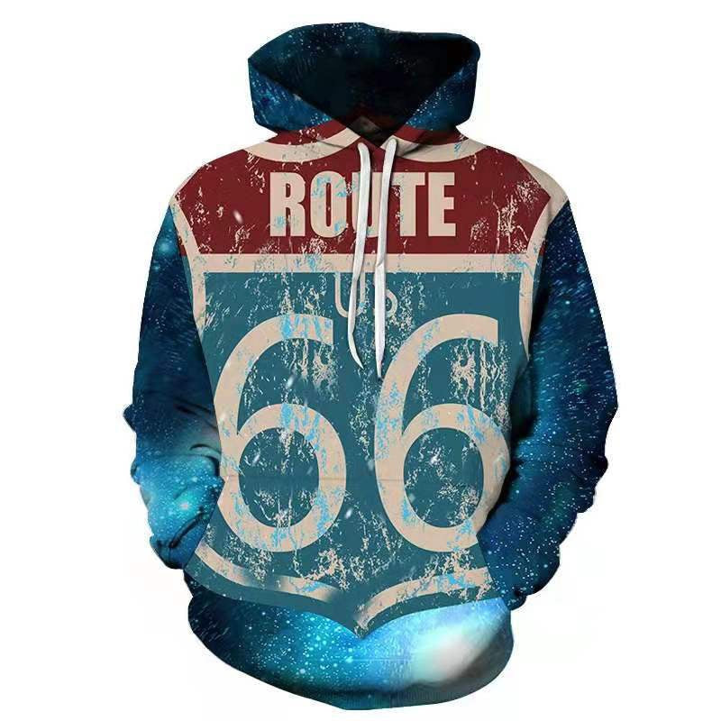 Herren Kapuzenpullover mit auffälligem Route 66 Grafikdesign und hochwertigem Materialmix Echoarchiv