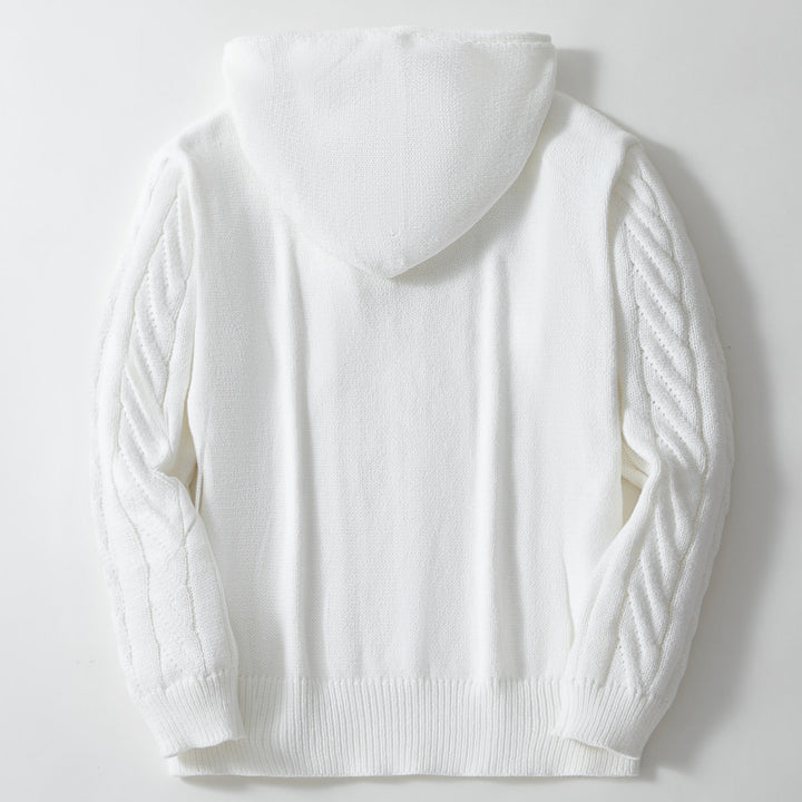 Herren Strickpullover mit Kapuze und strukturiertem Zopfmuster Echoarchiv