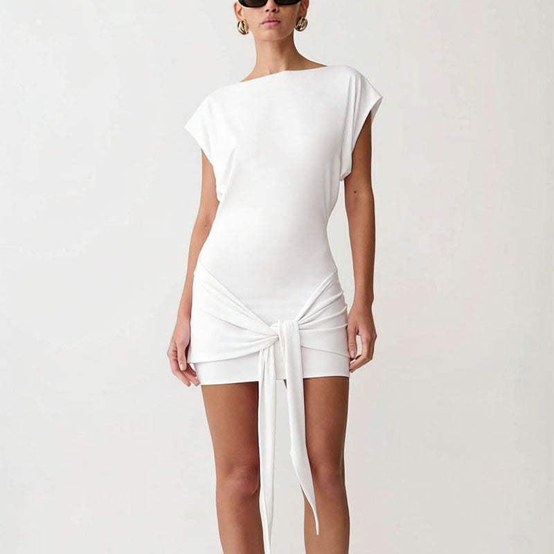 Damen Raffiniertes Minikleid mit angeschnittenem Ausschnitt und seitlichem Knoten Echo Archiv