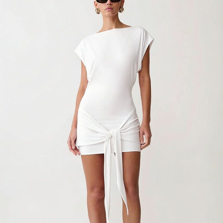 Damen Raffiniertes Minikleid mit angeschnittenem Ausschnitt und seitlichem Knoten Echo Archiv
