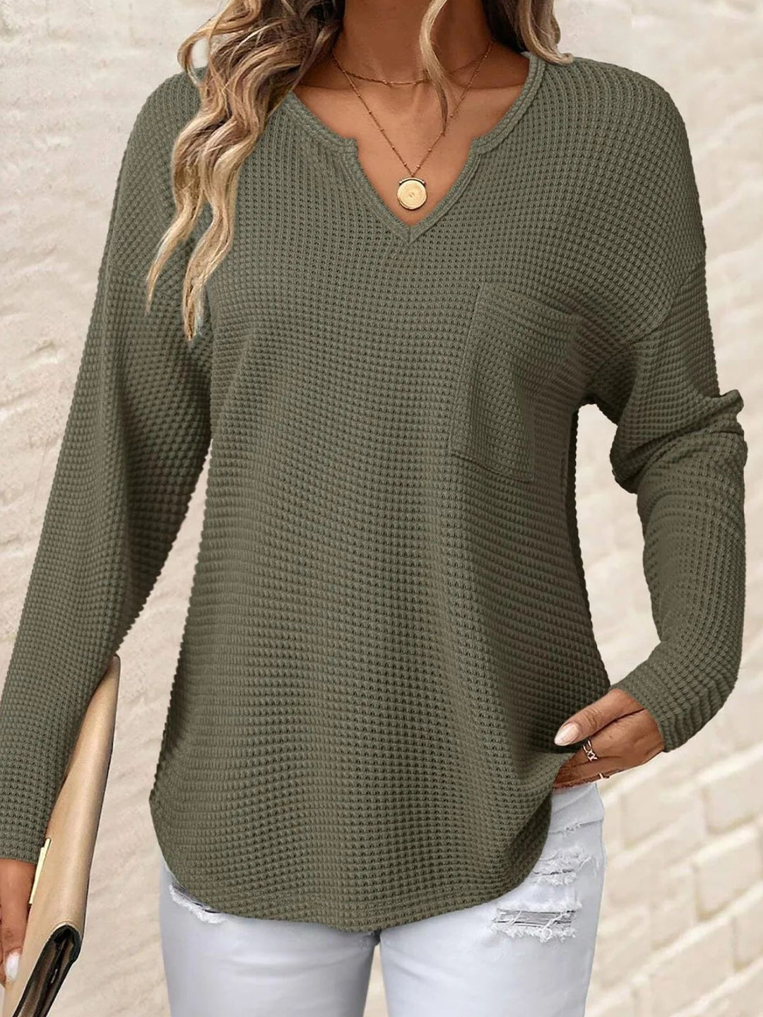 Damen Lässiger V-Ausschnitt Pullover mit Taschen Echo Archiv