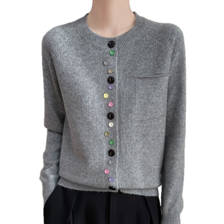 Damen Modischer Strickcardigan mit bunten Knöpfen Echo Archiv
